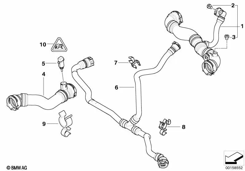 Manguera de refrigerante para BMW E83, E83N (OEM 17113404070). Original BMW.