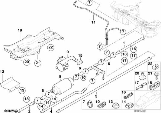 Tubería de combustible trasera para BMW Serie 3 E46 (OEM 16126750588). Original BMW.