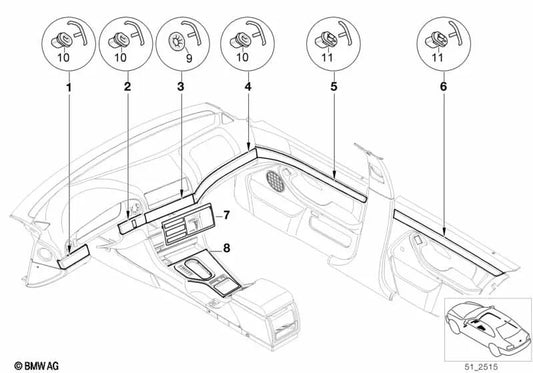 Zierblende for BMW Series 5 E39 (OEM 51458207866). Genuine BMW.