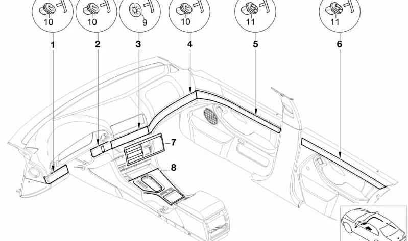 Moldura puerta trasera izquierda para BMW E39 (OEM 51428196589). Original BMW