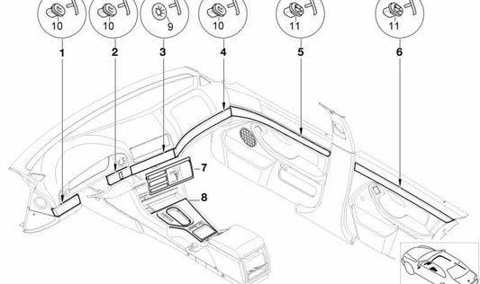 Moldura puerta trasera izquierda para BMW E39 (OEM 51428196589). Original BMW