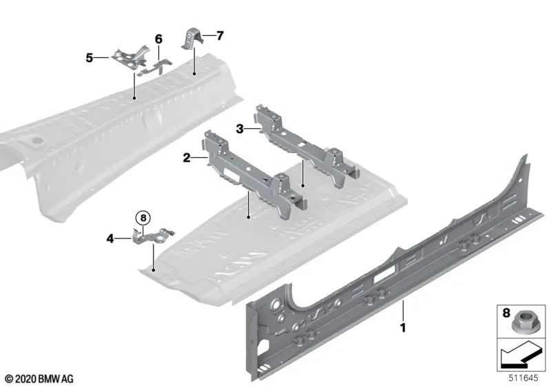 Lunghezza di lunghezza interno longitudinale per BMW (OEM 41009880501). BMW originale.