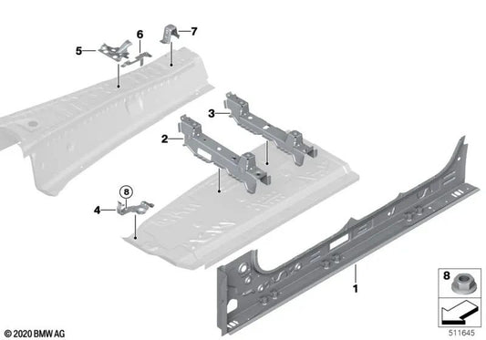 Larguero interior derecho para BMW E53, E70, Serie 3 E46, F30 (OEM 41009880502). Original BMW.