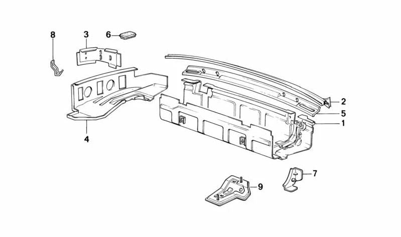 Refuerzo lateral derecho OEM 41138121330 para BMW E30. Original BMW.