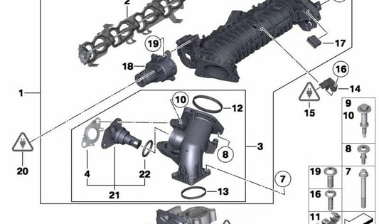 Pipe di ammissione con controllo della valvola per BMW F20, F21, F22, E90N, E91N, E92N, E93N, F30, F31, F34, F32, F33, F36, F07, F10, F11, E84, F25, F15 (OEM 1161780791). BMW originale.