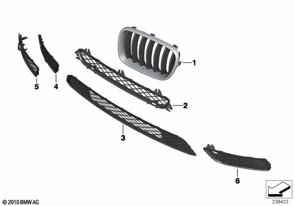 Rejilla abierta inferior para BMW F25 (OEM 51117210462). Original BMW.