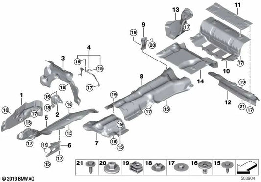 Aislamiento térmico túnel para BMW Serie 5 F90, F90N, Serie 8 F91, F92, F93 (OEM 51488060069). Original BMW.