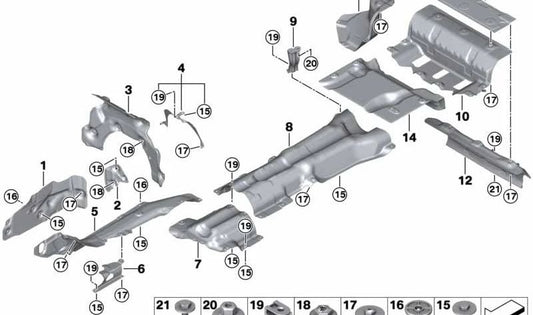 Aislante térmico para silenciador delantero OEM 51488079985 para BMW F91, F92. Original BMW.