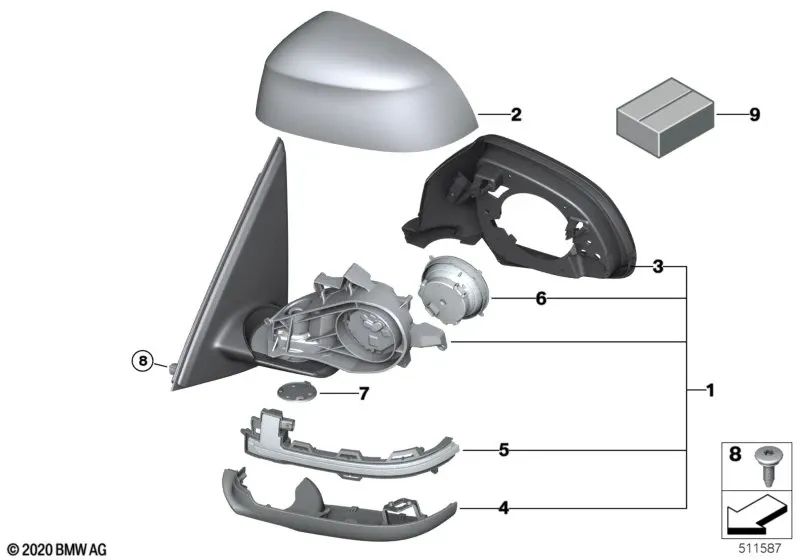 Exterior mirror without heated glass left for BMW X5 F15 (OEM 51167364003). Genuine BMW