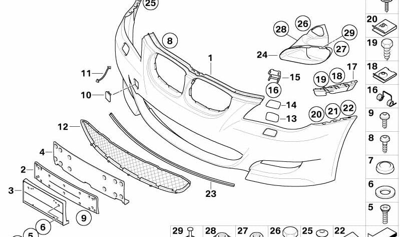 Rejilla Central para BMW Serie 5 E60, E61N (OEM 51117895739). Original BMW.