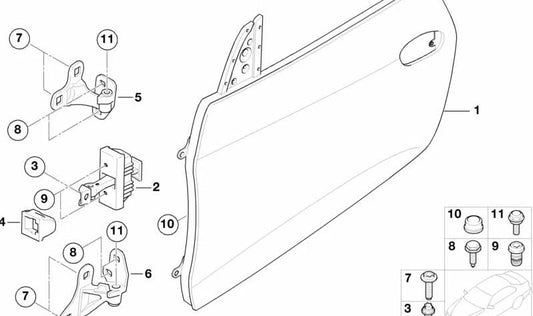 Bisagra de puerta inferior derecha para BMW Z4 E85, E86 (OEM 41517177258). Original BMW