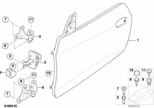 Junta freno de puerta delantera izquierda para BMW Z4 E85, E86 (OEM 51217061599). Original BMW.