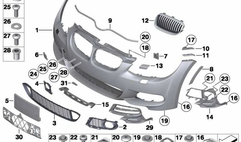 Rechte Lufteingangsunterstützung OEM 51118050624 für BMW E92. Original BMW.