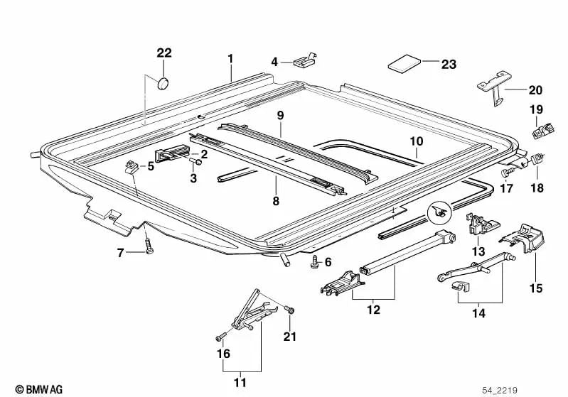 Guía izquierda para BMW Serie 3 E36 (OEM 54128119883). Original BMW