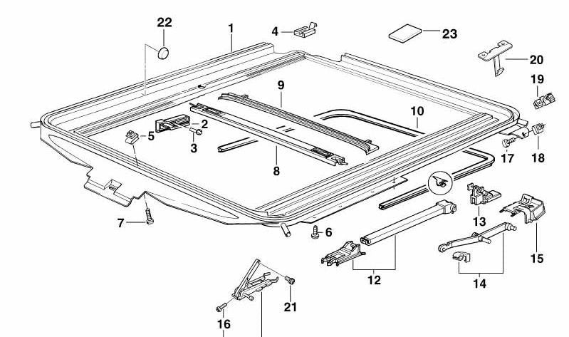 Guía derecha para techo solar OEM 54128119758 para BMW E36. Original BMW.