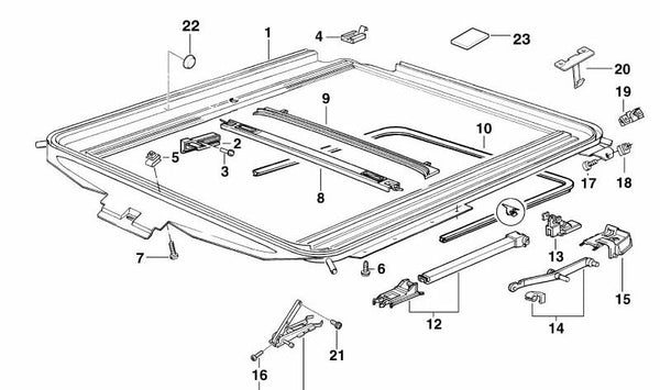 Marco techo corredizo completo para BMW E36 (OEM 54128206385). Original BMW