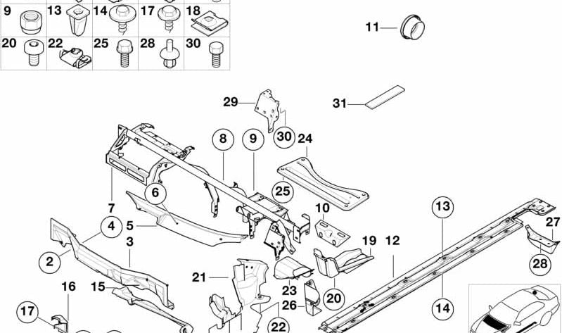 Cubierta central del compartimento motor OEM 51712694218 para BMW Serie 5 E39 (520i, 523i, 525i, 528i, 530i, 535i, 540i, M5). Original BMW.