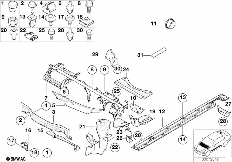 Panel De Cierre Central Del Compartimiento Motor Para Bmw E39. Original Recambios