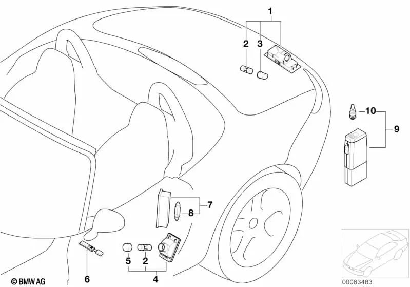 Luz de matrícula para BMW Z8 E52 (OEM 63268234343). Original BMW