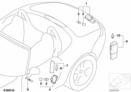 Luz de matrícula para BMW Z8 E52 (OEM 63268234343). Original BMW