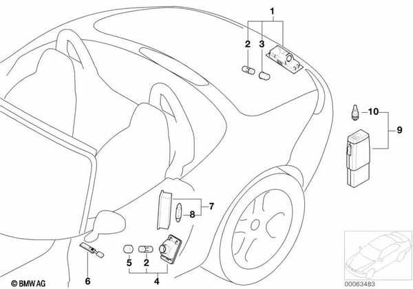 Luz de matrícula para BMW Z8 E52 (OEM 63268234343). Original BMW