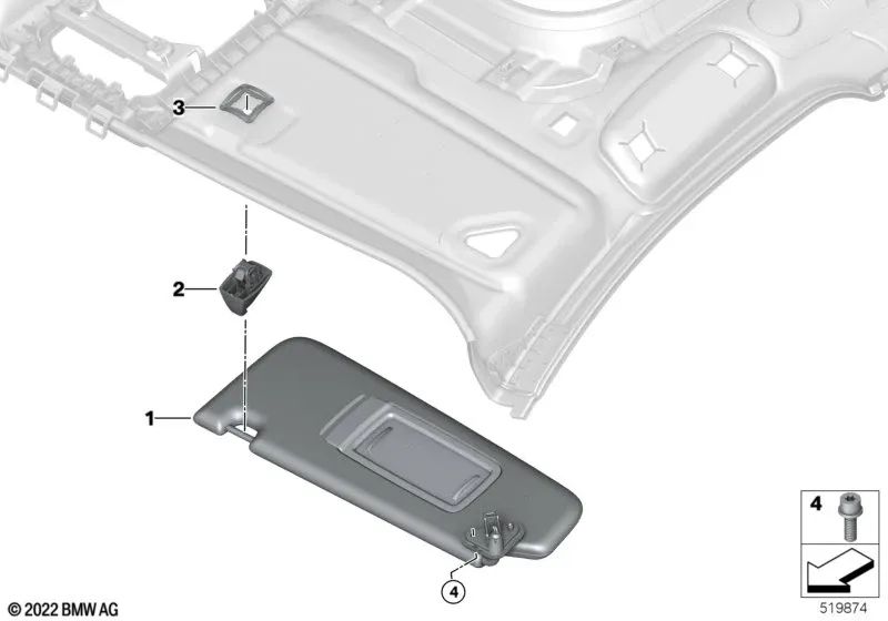 Parasole derecho para BMW Serie 7 G70 (OEM 51165A11ED0). Original BMW.