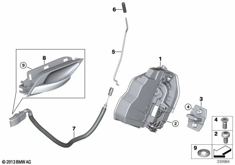 Cable Bowden interior del tirador de la puerta trasera para BMW X1 E84 (OEM 51222990434). Original BMW.