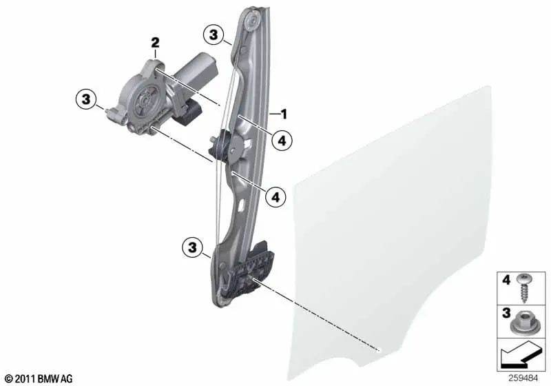 Accionamiento de Elevalunas Trasero Derecho para BMW F20, F20N, Serie 3 F30, F31, F35, F80 (OEM 67627341564). Original BMW