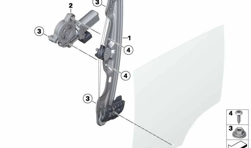 Elevador de cristal (sin motor) trasero izquierdo OEM 51357281883 para BMW Serie 1 (F20, F21). Original BMW