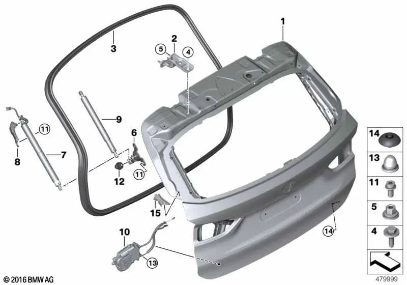 Bisagra portón trasero derecha para BMW F48, F49 (OEM 41007350830). Original BMW