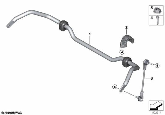 Stabilisator mit vorderem Gummilager für BMW F46, F46N, F49, F49N (OEM 31306853913). Original BMW