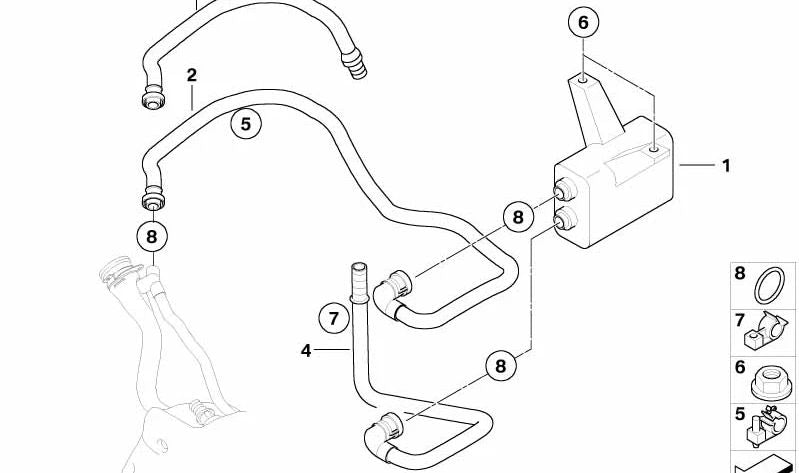 Fuel Breather Hose OEM 16136758028 for BMW Z4 (E85, E86). Original BMW.