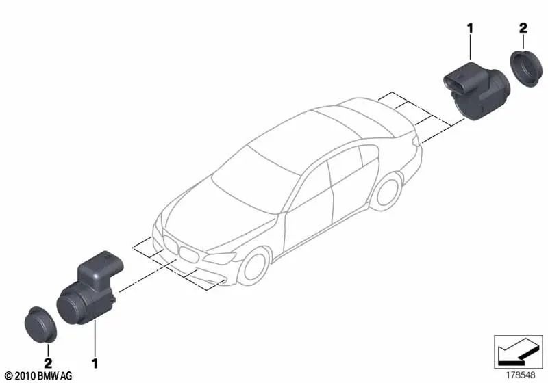 Sensor ultrasónico Blue water para BMW E81, E82, E87, E87N, E88, E90, E91, E92, E93, E89 (OEM 66209162930). Original BMW