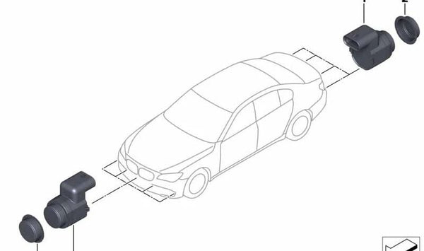 Sensor de aparcamiento ultrasónico color carbono OEM 66208037843 para BMW E81, E82, E87, E88, E90, E91, E92, E93, E89. Original BMW.