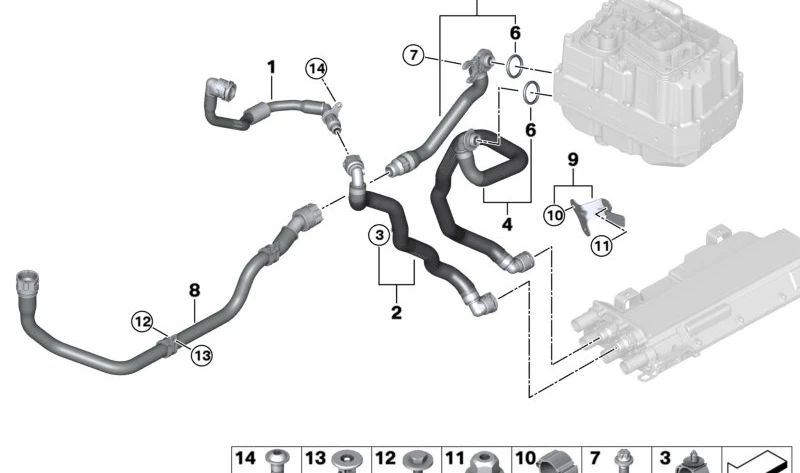 Conducción de entrada del radiador de agua para BMW Serie 5 G30N, G31N, G38N (OEM 17129485277). Original BMW