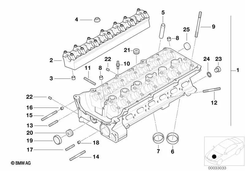 Cabeza de cilindro con montajes de cojinete para BMW E36, E34 (OEM 11121748391). Original BMW