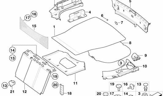 Rechte Verkleidungshalterung für BMW 7er E66 (OEM 51477025678). Original BMW.