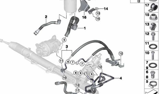 Soporte Tubo de Succión Dirección para BMW E70N, F15, E71, F16 (OEM 32416779954). Original BMW