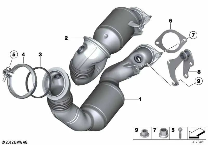 Soporte de catalizador cercano al motor para BMW E82, E88, E90, E91, E92, E93, E60N, E61N, E89 (OEM 18207553610). Original BMW