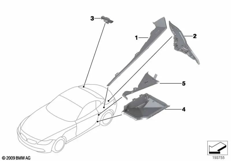 Pieza exterior de pilar B para BMW Z4 E89 (OEM 41217192834). Original BMW