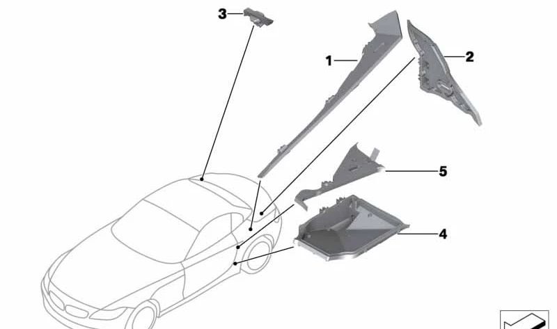 Pieza de ajuste B-pilar exterior izquierda para BMW Z4 E89 (OEM 41217192833). Original BMW