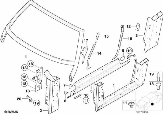 Brida de sellado pilar B izquierda para BMW Z8 E52 (OEM 41217006241). Original BMW.