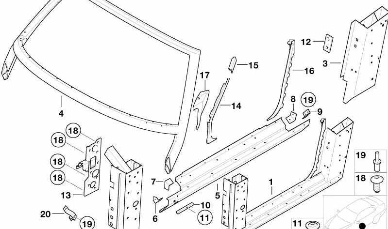 Linker A-Säulen-Dichtungsflansch für BMW E52 (OEM 41217006245). Original BMW