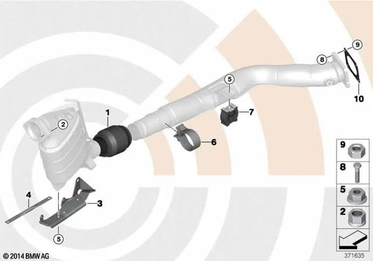 Engine-mounted catalytic converter bracket for BMW 5 Series E60, E61 (OEM 18207794961). Original BMW.