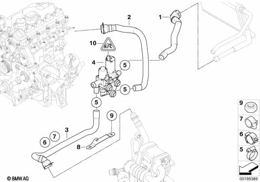 Manguera de Válvula Conmutadora de Motor para BMW Serie 3 E90, E91 (OEM 64126953096). Original BMW.