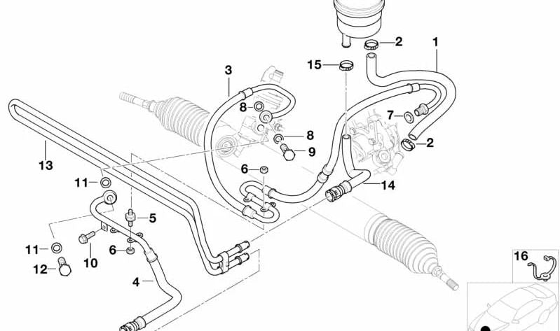 Tubo de retorno de dirección asistida OEM 32416774214 para BMW E46. Original BMW.