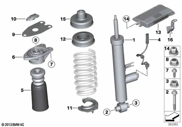 Amortiguador trasero para BMW Serie 3 F34, F34N (OEM 37126851557). Original BMW.