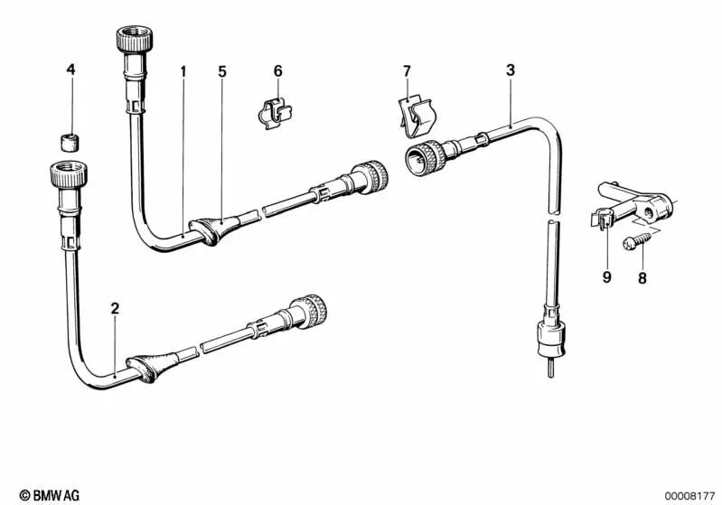 Parte superior del cable del velocímetro para BMW E24 (OEM 62121362341). Original BMW