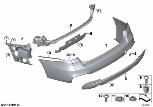 Primed rear bumper trim for BMW 3 Series F34N (OEM 51128073074). Original BMW.