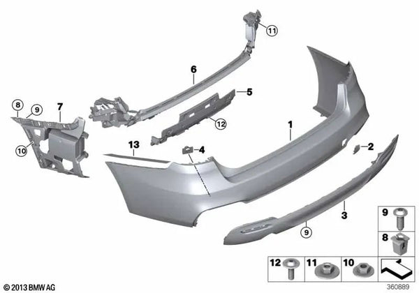 Revestimiento parachoques trasero imprimado para BMW Serie 3 F34, F34N (OEM 51128073076). Original BMW